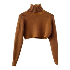 House of Harlow 1960 Congac Brown Cropped Turtleneck Sweater Medium Chunky Knit